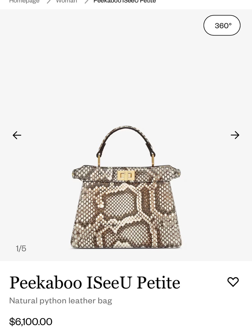 Fendi Top-Handle Python Bag in Natural Brown and Cream